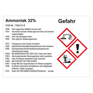 GHS Gefahrstoffetikett Ammoniak 32%, für interne Verwendung