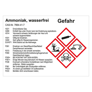 GHS Gefahrstoffetikett Ammoniak, wasserfrei, für interne Verwendung