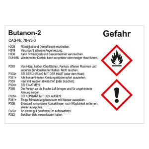GHS Gefahrstoffetikett Butanon-2, für interne Verwendung