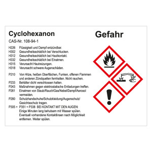 GHS Gefahrstoffetikett Cyclohexanon, für interne Verwendung