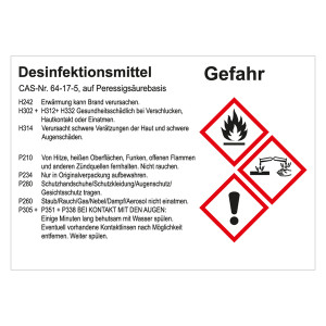 GHS Gefahrstoffetikett Desinfektionsmittel, für interne Verwendung