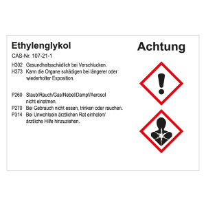GHS Gefahrstoffetikett Ethylenglykol, für interne Verwendung