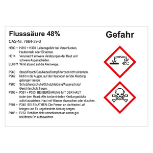 GHS Gefahrstoffetikett Flusssäure 48%, für interne Verwendung