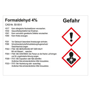 GHS Gefahrstoffetikett Formaldehyd 4%, für interne Verwendung