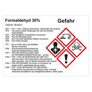 GHS Gefahrstoffetikett Formaldehyd 30%, für interne Verwendung