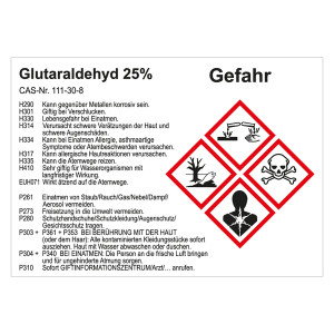 GHS Gefahrstoffetikett Glutaraldehyd 25%, für interne Verwendung