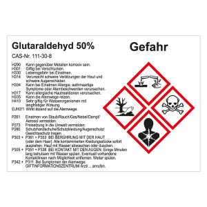 GHS Gefahrstoffetikett Glutaraldehyd 50%, für interne Verwendung