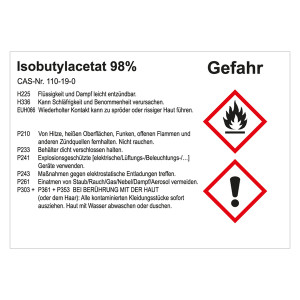 GHS Gefahrstoffetikett Isobutylacetat 98%, für interne Verwendung