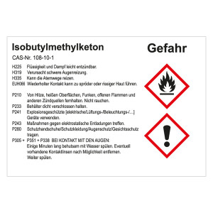 GHS Gefahrstoffetikett Isobutylmethylketon, für interne Verwendung