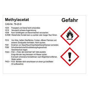 GHS Gefahrstoffetikett Methylacetat, für interne Verwendung