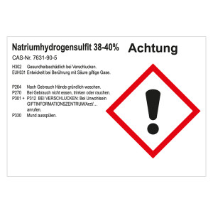 GHS Gefahrstoffetikett Natriumhydrogensulfit 38-40%, für interne Verwendung