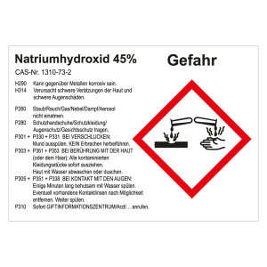 GHS Gefahrstoffetikett Natriumhydroxid 45%, für interne Verwendung