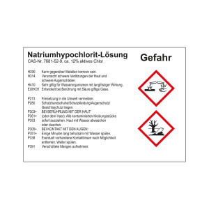 GHS Gefahrstoffetikett Natriumhypochlorit-Lösung, für interne Verwendung