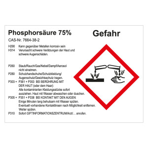 GHS Gefahrstoffetikett Phosphorsäure 75%, für interne Verwendung