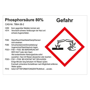 GHS Gefahrstoffetikett Phosphorsäure 80%, für interne Verwendung