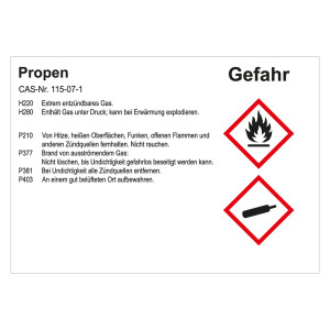 GHS Gefahrstoffetikett Propen, für interne Verwendung