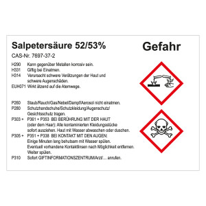 GHS Gefahrstoffetikett Salpetersäure 52/53%, für interne Verwendung