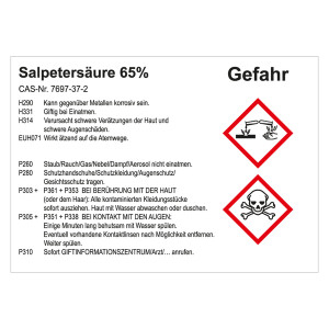 GHS Gefahrstoffetikett Salpetersäure 65%, für interne Verwendung