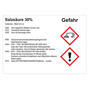 GHS Gefahrstoffetikett Salzsäure 30%, für interne Verwendung