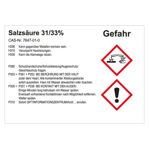 GHS Gefahrstoffetikett Salzsäure 31/33%, für interne Verwendung