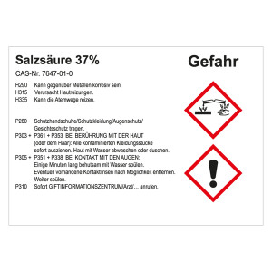 GHS Gefahrstoffetikett Salzsäure 37%, für interne Verwendung