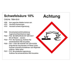 GHS Gefahrstoffetikett Schwefelsäure 10%, für interne Verwendung