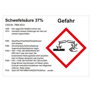 GHS Gefahrstoffetikett Schwefelsäure 37%, für interne Verwendung