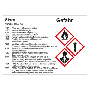 GHS Gefahrstoffetikett Styrol, für interne Verwendung