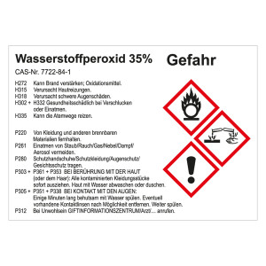 GHS Gefahrstoffetikett Wasserstoffperoxid 35%, für interne Verwendung