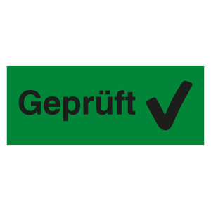 Qualitätsaufkleber Geprüft mit Piktogramm, Grün, 50 x 20 mm, Rechteckig