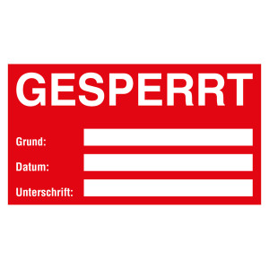 Qualitätsaufkleber Gesperrt, Rot, 90 x 50 mm, Rechteckig