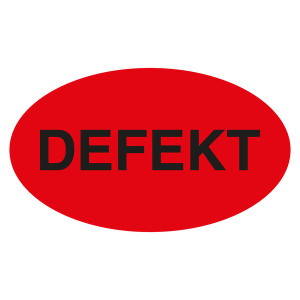 Qualitätsaufkleber Defekt, Rot, 90 x 50 mm, Oval