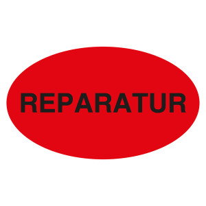 Qualitätsaufkleber Reparatur, Rot, 90 x 50 mm, Oval