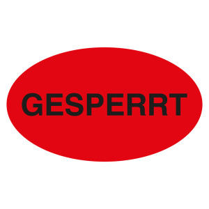 Qualitätsaufkleber Gesperrt, Rot, 90 x 50 mm, Oval