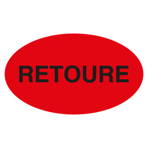 Qualitätsaufkleber Retoure, Rot, 90 x 50 mm, Oval