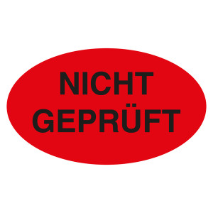 Qualitätsaufkleber Nicht geprüft, Rot, 90 x 50 mm, Oval