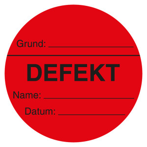 Qualitätsaufkleber Defekt, Rot, Ø 60 mm, Rund