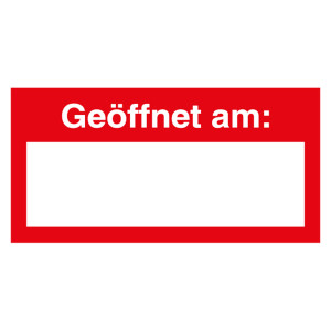 Qualitätsaufkleber Geöffnet am, Rot, 40 x 20 mm, Rechteckig