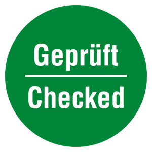 Qualitätsaufkleber Geprüft Checked, Grün, Ø 35 mm, Rund