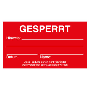 Qualitätskennzeichen Gesperrt, Rot, Karton, 90 x 50 mm, Rechteckig, Einzelstück