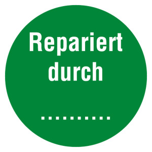 Qualitätsaufkleber Repariert durch, Grün, Ø 35 mm, Rund