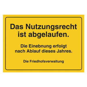 Grabstein Aufkleber "Nutzungsrecht abgelaufen, Einebnung dieses Jahr"