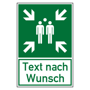 Rettungszeichen Sammelstelle mit Text nach Wunsch Kombischild