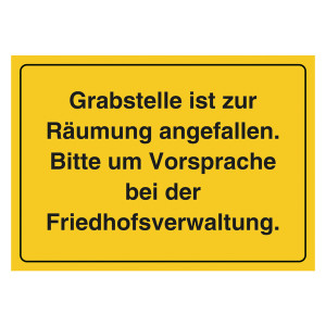 Grabstein Aufkleber "Grabstelle zur Räumung angefallen"