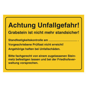 Grabstein Aufkleber "Unfallgefahr Grabstein Standfestigkeit"