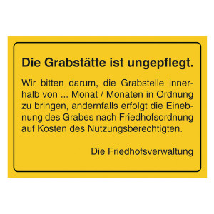 Grabstein Aufkleber "Grabstätte ist ungepflegt, Frist frei wählbar"