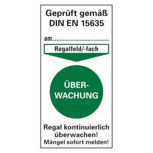 Prüfetikett Regalkennzeichnungen "Überwachung" gemäß DIN EN 15635 Folie weiß 40 x 80 mm 50 Stück/Pack