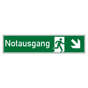 Rettungszeichen Notausgang rechts schräg unten