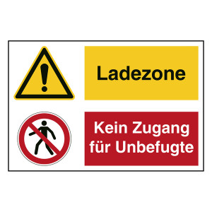 Hinweisaufkleber Ladezone "Ladezone / Kein Zugang für Unbefugte" mit Symbolen nach ASR A1.3, DIN EN ISO 7010