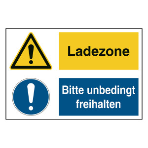Hinweisaufkleber Ladezone "Ladezone / Bitte unbedingt freihalten" mit Symbolen nach ASR A1.3, DIN EN ISO 7010